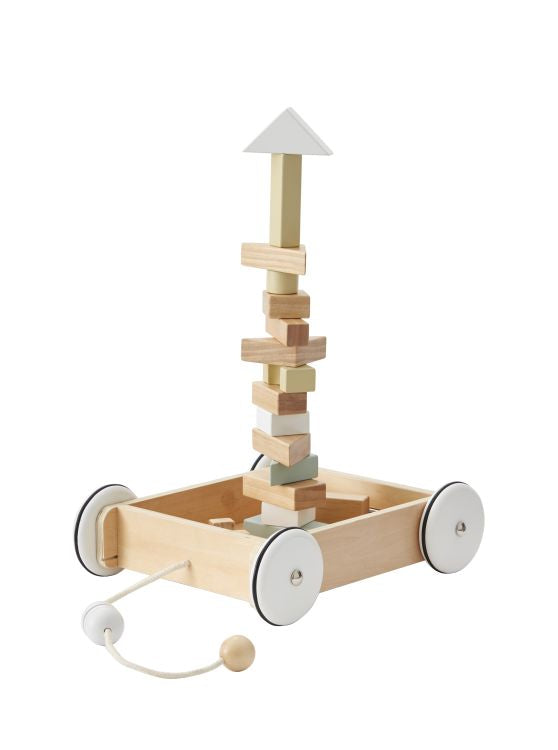 Wagen mit Holzklötzen, Kids Concept, , ab 12 monate, holzspielzeug, lauflernwagen