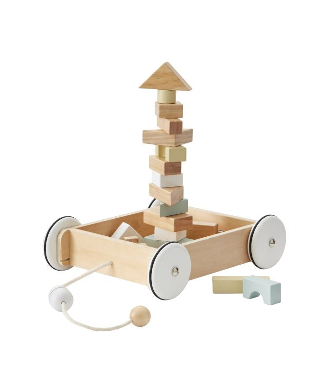 Wagen mit Holzklötzen, Kids Concept, , ab 12 monate, holzspielzeug, lauflernwagen