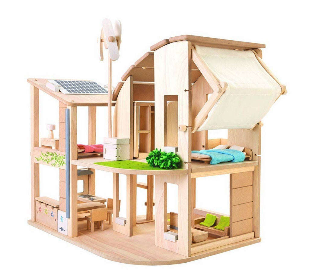 Plantoys Puppenhaus Öko aus Holz möbliert auf Keikin.de