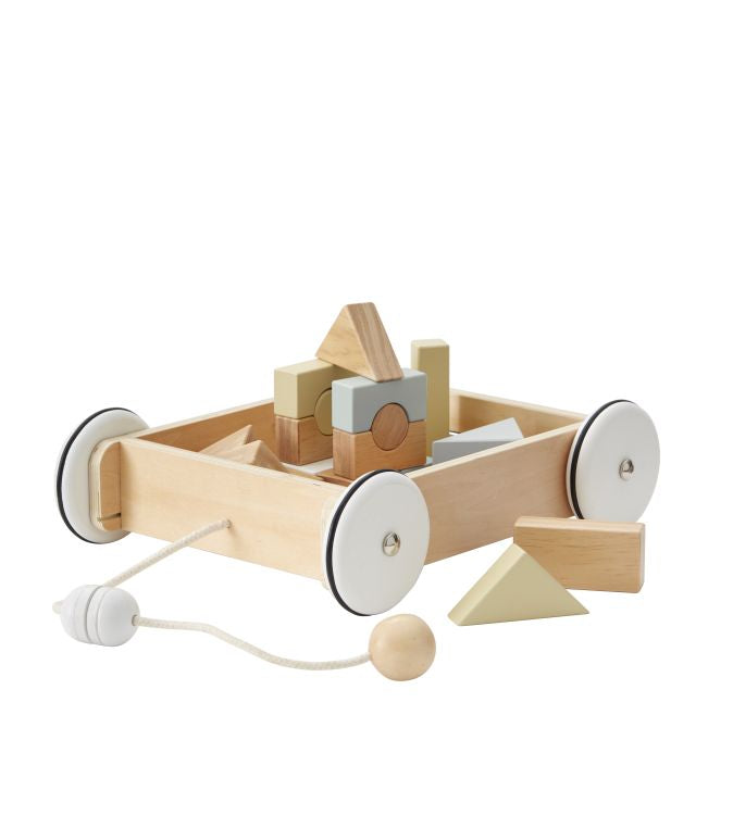 Wagen mit Holzklötzen, Kids Concept, , ab 12 monate, holzspielzeug, lauflernwagen