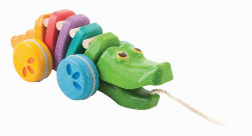 Regenbogen Krokodil, Plantoys, Nachziehtier, ab 12 monate, Bestseller, holzspielzeug, nachziehtier